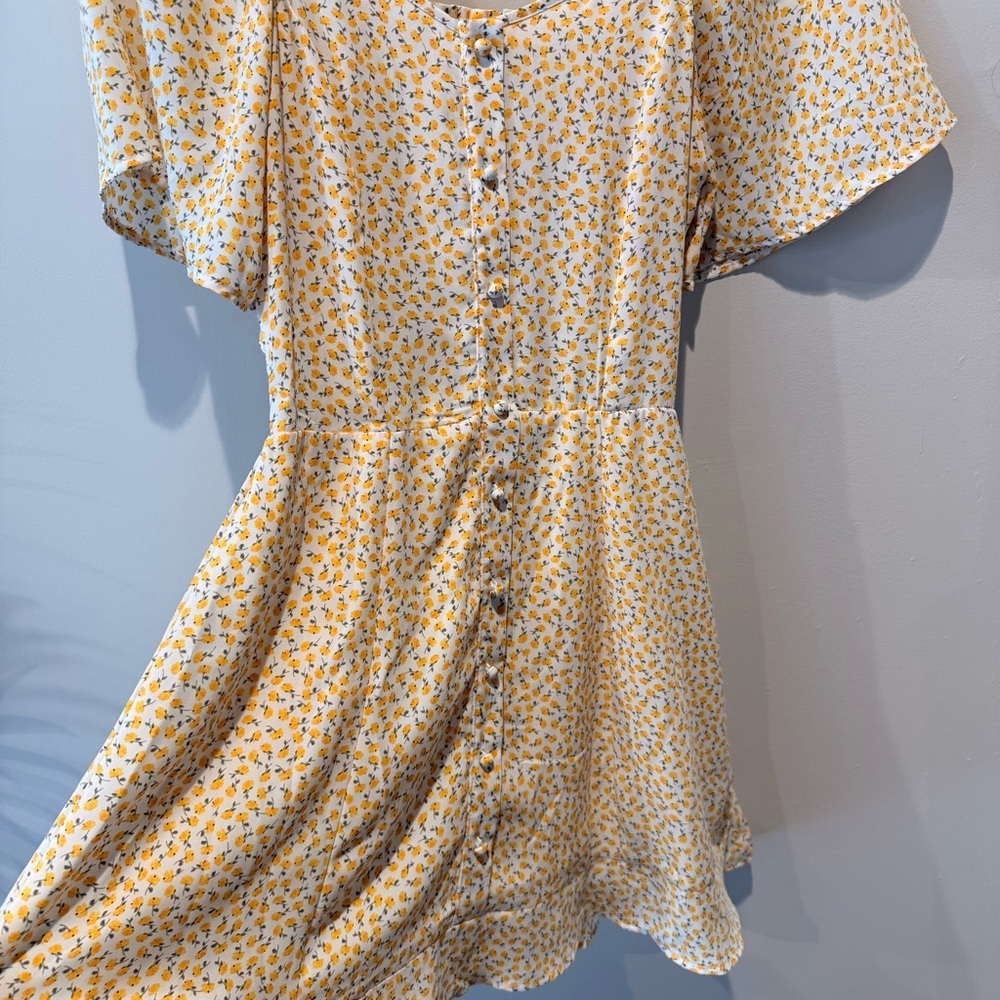 Sienna Sky Yellow Ditsy-Print Scoop Neck Mini Dress - Picture 2 of 5